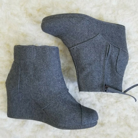 Toms Shoes - 11 Wedge Booties Toms Wool Zip Gray Desert Wedge